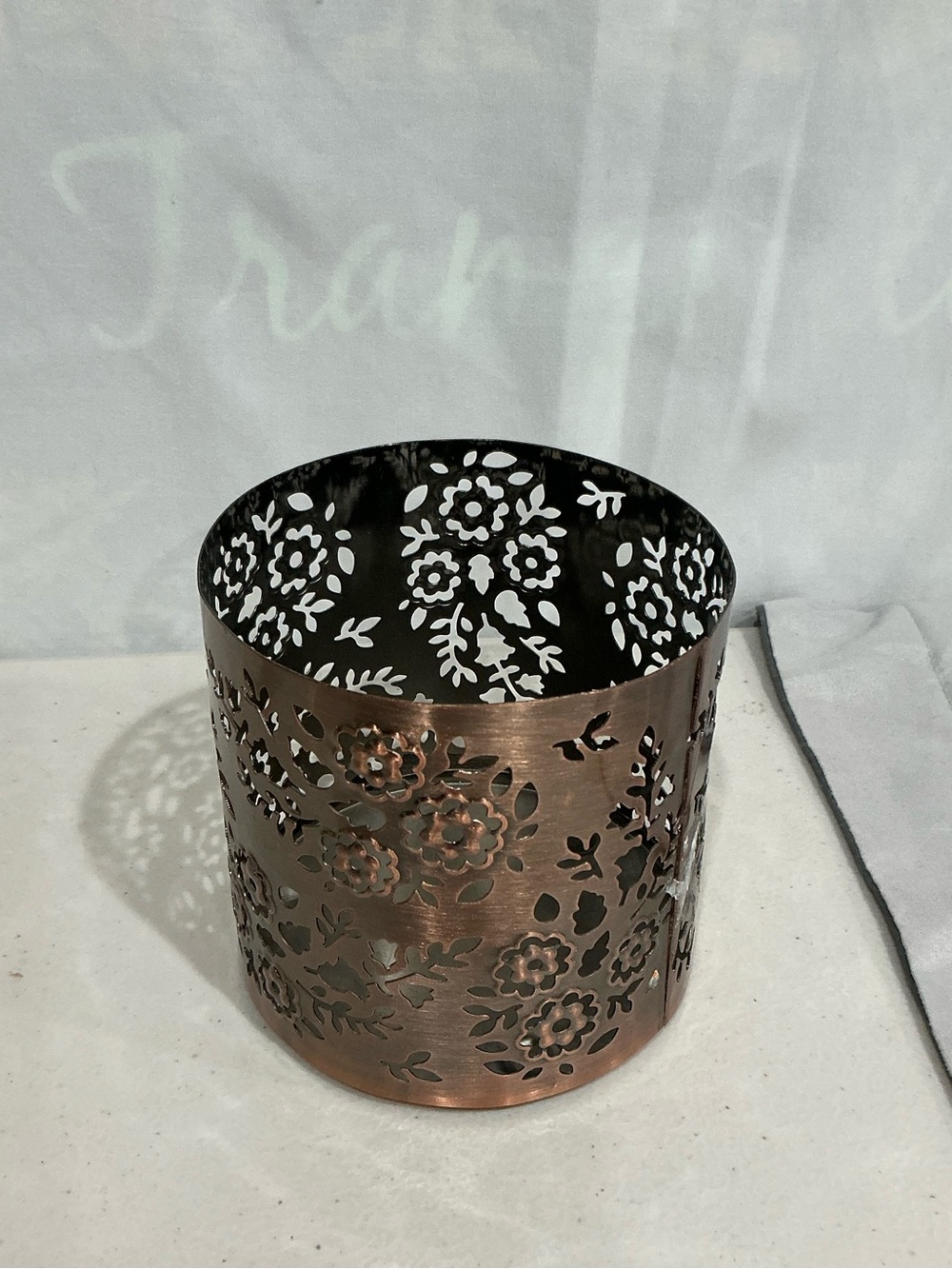 Source Unknown Copper Floral Cutout Candle Holder
